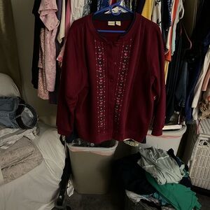 Women's Burgundy Embroidered Cardigan